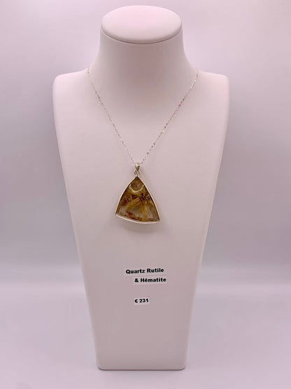 Pendentif en argent quartz rutile et hématite - shop_name Lithothérapie