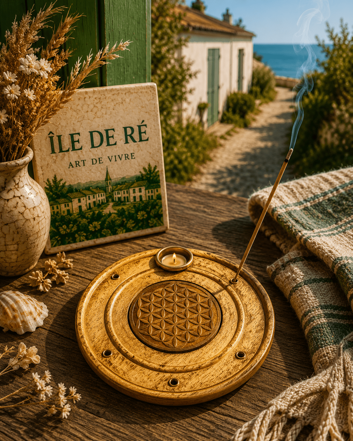 Porte - Encens Fleur de Vie Bois 10cm | Terre de Cristal Île de Ré - shop_name Lithothérapie